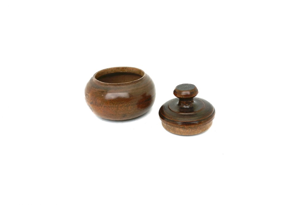 Antique Treen Fruitwood 19thc Lidded Turned Spice Pot.   English / French C1820-40. View II