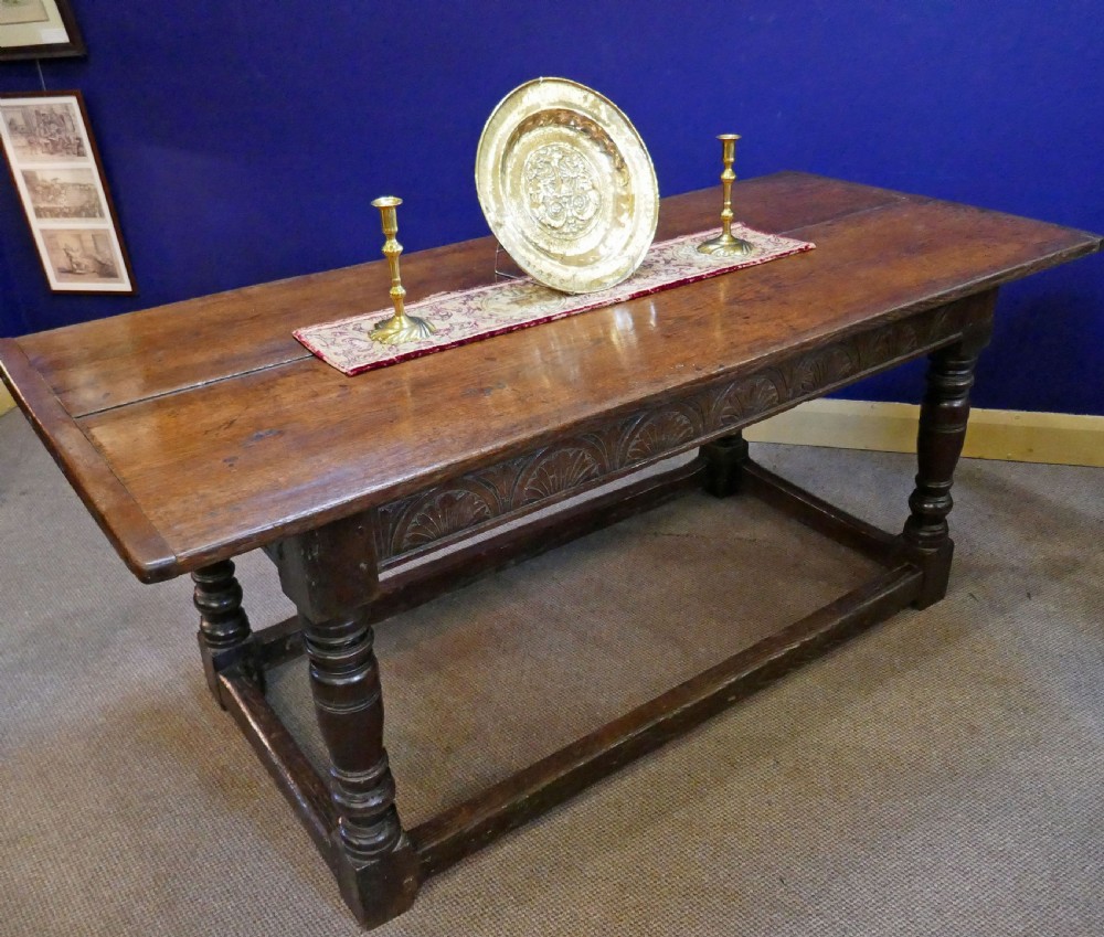 Antique Period Oak 17thc Joyned Refectory Dining Table.   English C1640-50. View IV