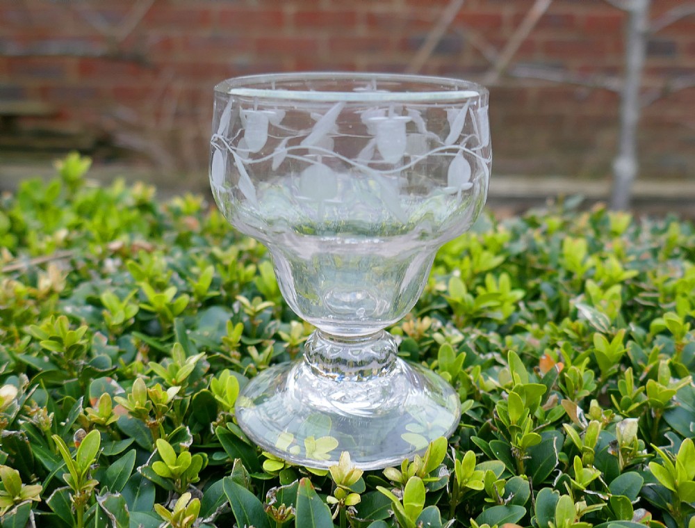 Mid 18thc Bonnet Glass Engraved With Lily Of The Valley.   English C1730-40.