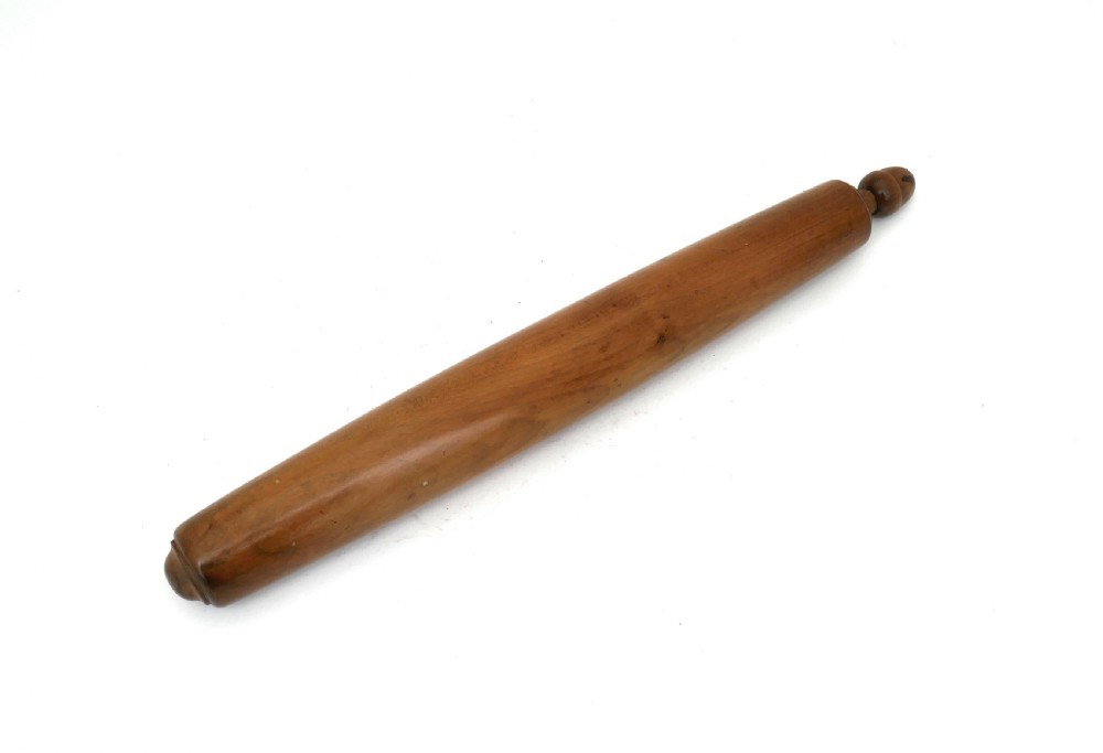 Antique Treen 19thc Fruitwood Rolling Pin With Acorn Finial.   English C1820-40.