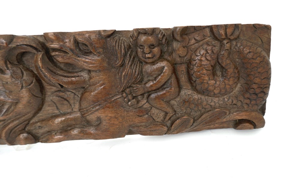 Antique Early Carvings 17thc Oak Cherubs & Hippocampus. Flemish C1660-80. View II