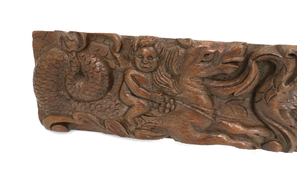 Antique Early Carvings 17thc Oak Cherubs & Hippocampus. Flemish C1660-80. View III