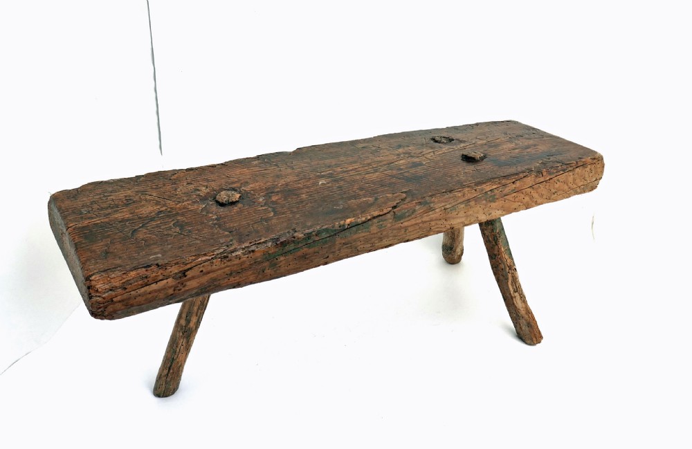 Antique Country Furniture 18thc Ash Three Legged Stool.   English C1780-90. View II