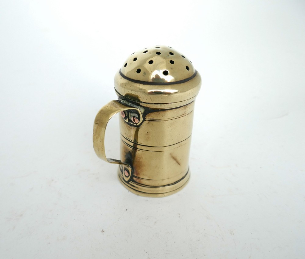 Early Antique Metalware 18thc Small Brass Dredger / Spice Pot.    English C1760-80.