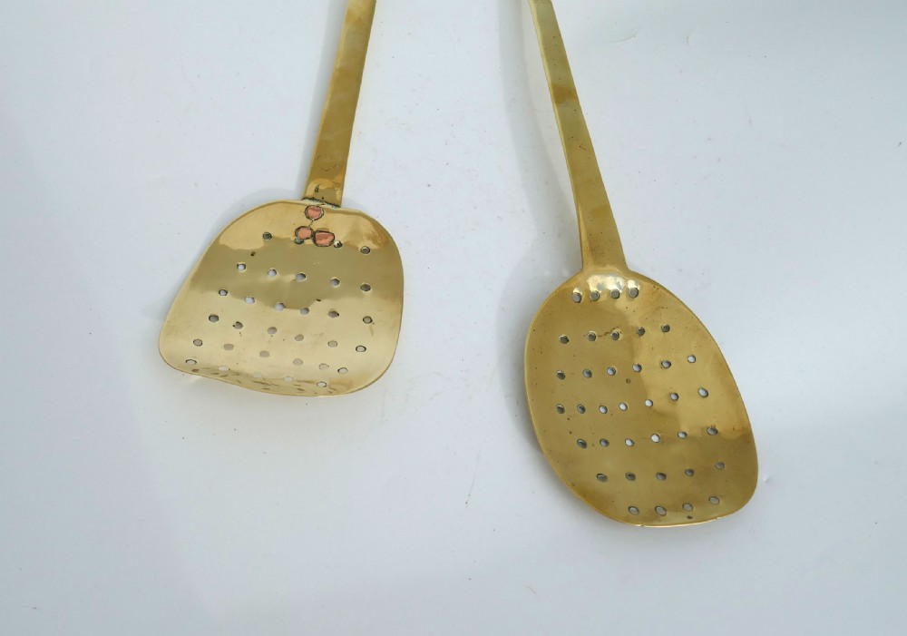 Antique Metalware Two 17thc Brass Cooking Slices From The Farmhouse .  English C1670-90. View III
