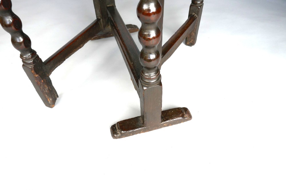 Antique Oak Period Furniture 17thc Small Gateleg Table On Sledge Base.  English C1625-45. View IV