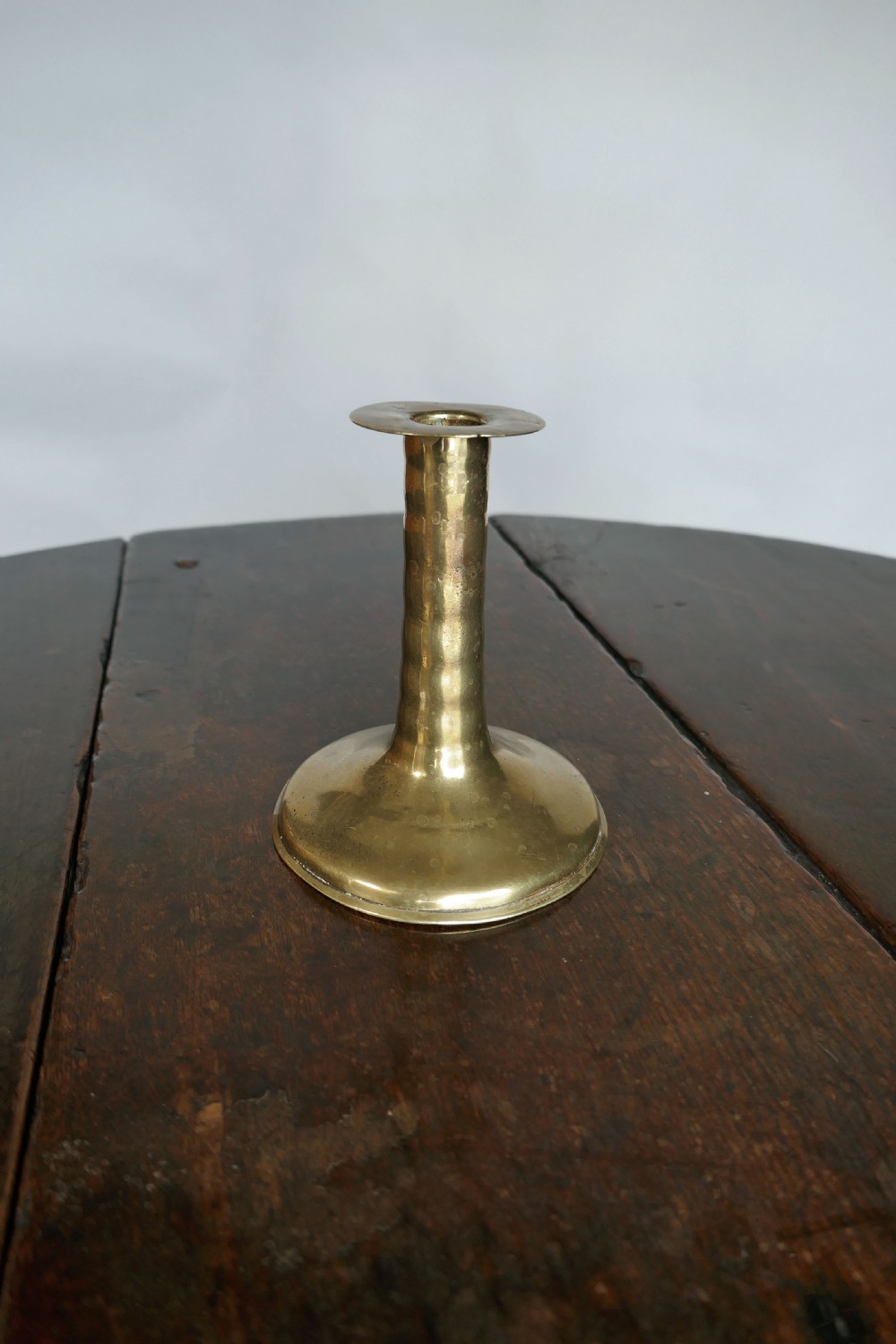 Antique Brass Single Mid 17thc Commonwealth Ribbed Trumpet Candlestick.  English C1645-C1655