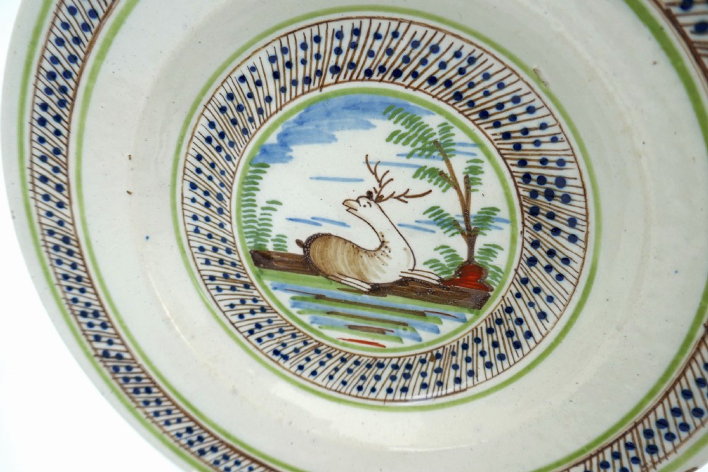 Antique Early Pottery Four 18thc Dutch Polychrome Delft Plates.  C1760-80. View II