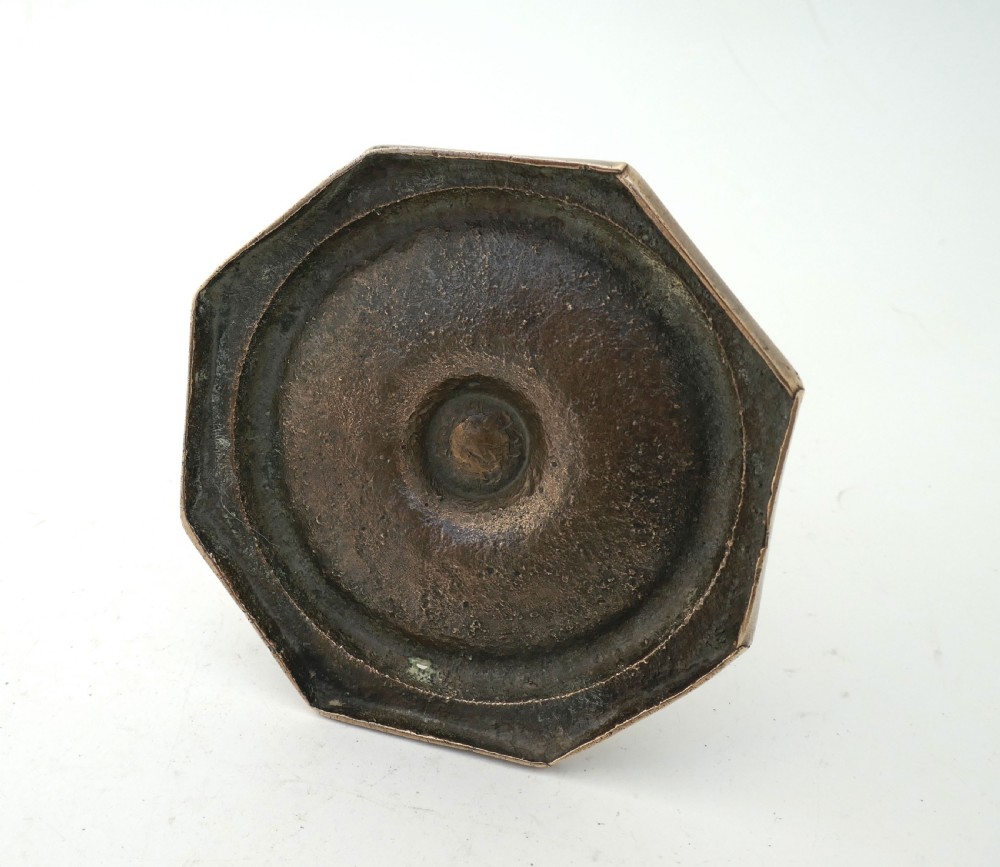 Antique Metalware 17thc Brass Octagonal Base Candlestick.  Spanish C1670-90. View III