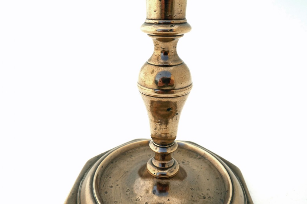 Antique Metalware 17thc Brass Octagonal Base Candlestick.  Spanish C1670-90. View V