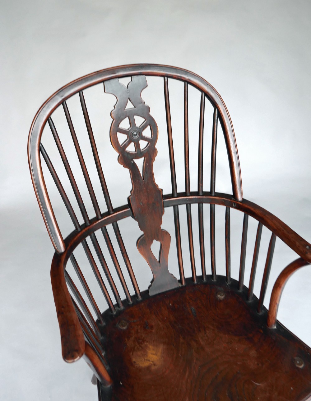 Antique Country Furniture 19thc Yew & Elm Hoop Back Windsor Armchair.  English C1800-20. View IV