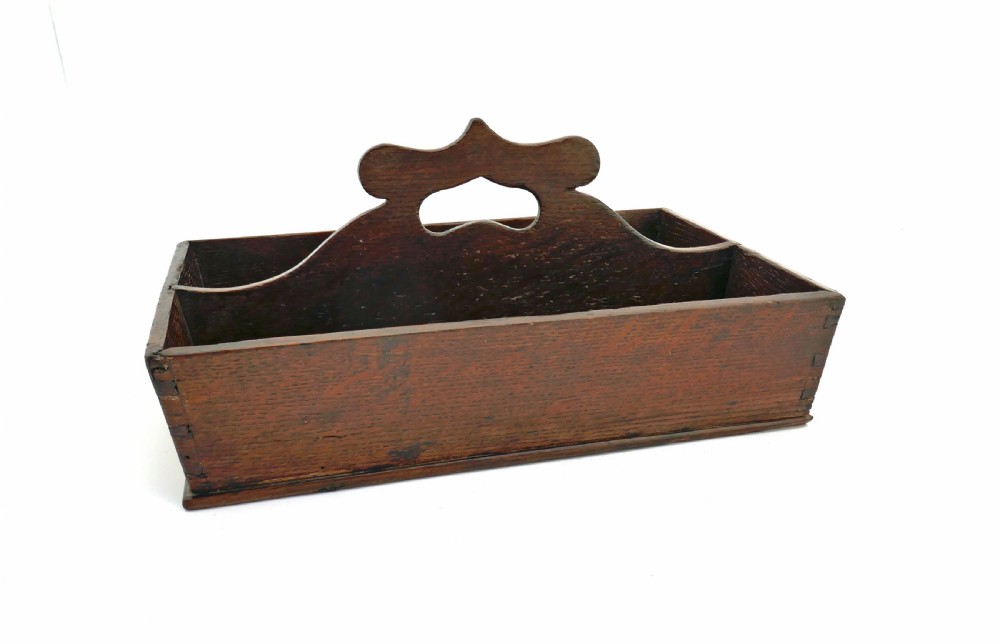 Antique Oak & Country 18thc Cutlery Tray With Handle.    English C1780/90