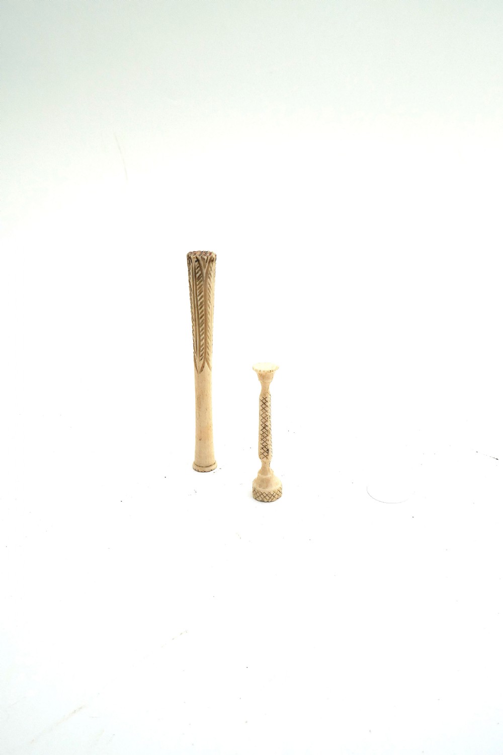 Antique 19thc Pair Of Bone Pipe Tampers With Carved Decoration.   English C1860-80