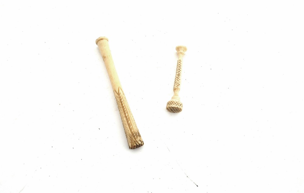 Antique 19thc Pair Of Bone Pipe Tampers With Carved Decoration.   English C1860-80 View II