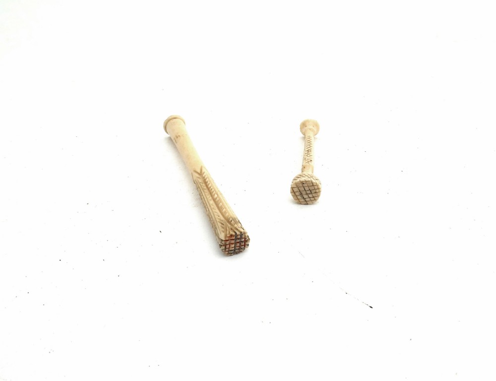 Antique 19thc Pair Of Bone Pipe Tampers With Carved Decoration.   English C1860-80 View III