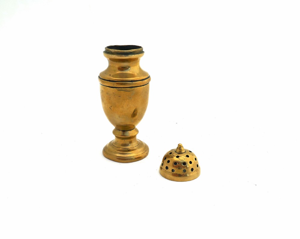 Antique Metalware 18thc Large Brass Muffineer. English C1760-80. View IV