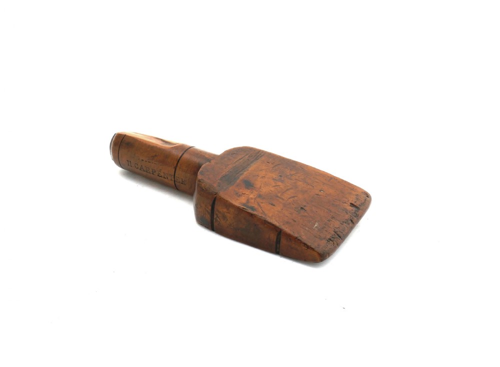 Antique Treen 19thc Boxwood Sailmakers Seam Rubber Stamped Carpenter.  English. C1870-90