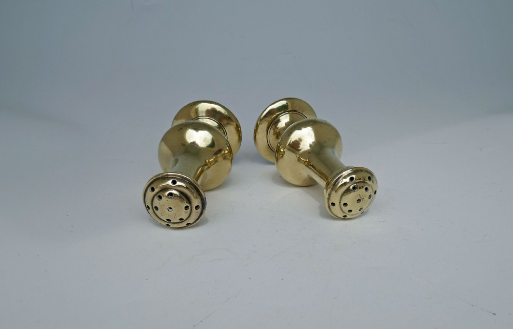 Antique Early Metalware 18thc Pair Of Brass Muffineers . English C1760-80. View IV