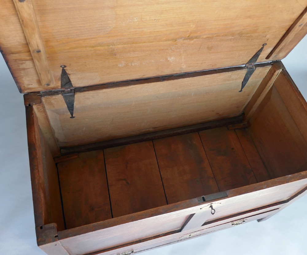 Antique Country Furniture Early 18thc Fruitwood Coffer With Drawer.  English  C1700-20. View II