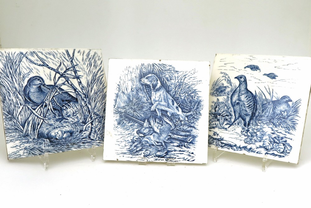 Antique Pottery Tiles Three 19thc Josiah Wedgwood Game Series Tiles.   English C1870-90