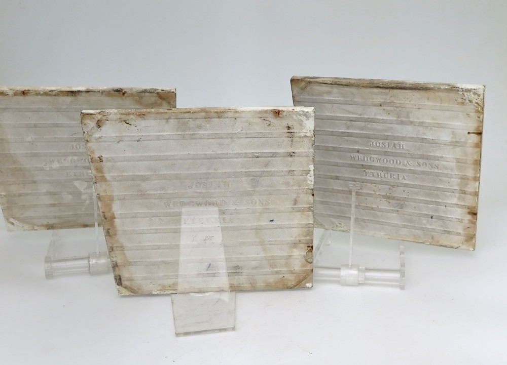 Antique Pottery Tiles Three 19thc Josiah Wedgwood Game Series Tiles.   English C1870-90 View V