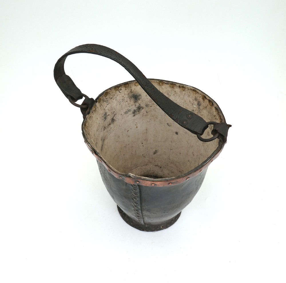 Antique Early Leather 18thc Fire Bucket With Copper Rivets And Rim.   English C1760-80. View II