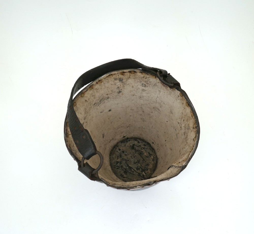 Antique Early Leather 18thc Fire Bucket With Copper Rivets And Rim.   English C1760-80. View IV