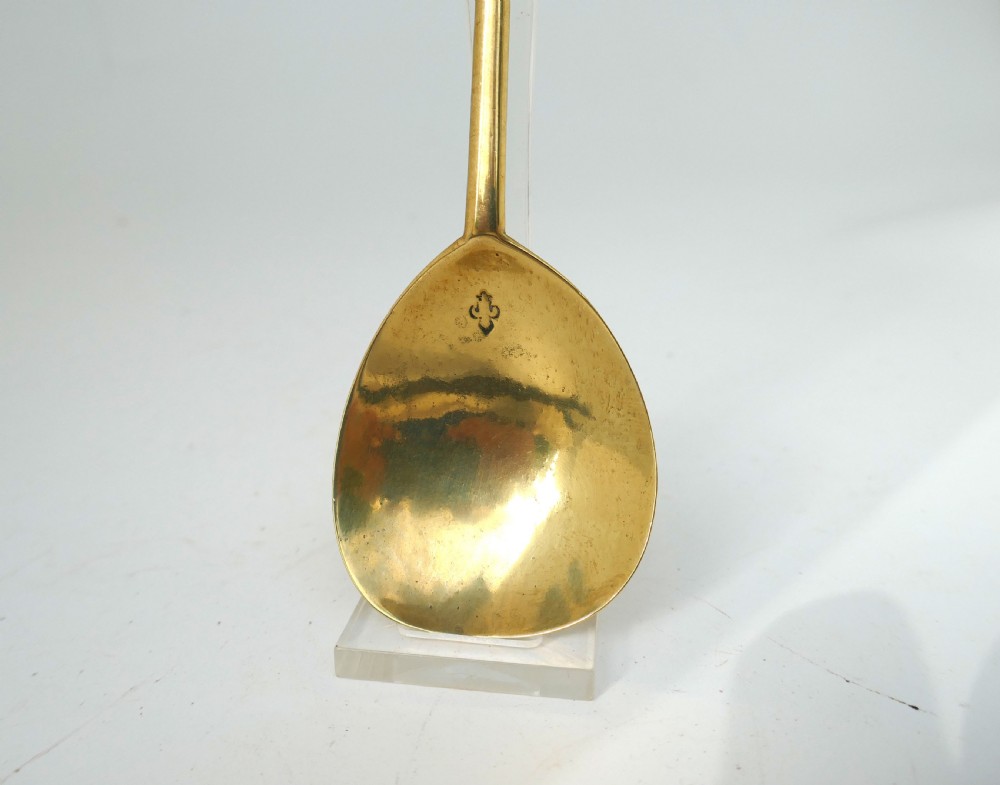 Antique Early Metalware 16thc Brass Elizabeth 1 Seal Top Spoon With Makers Mark.  English C1620-45. View IV
