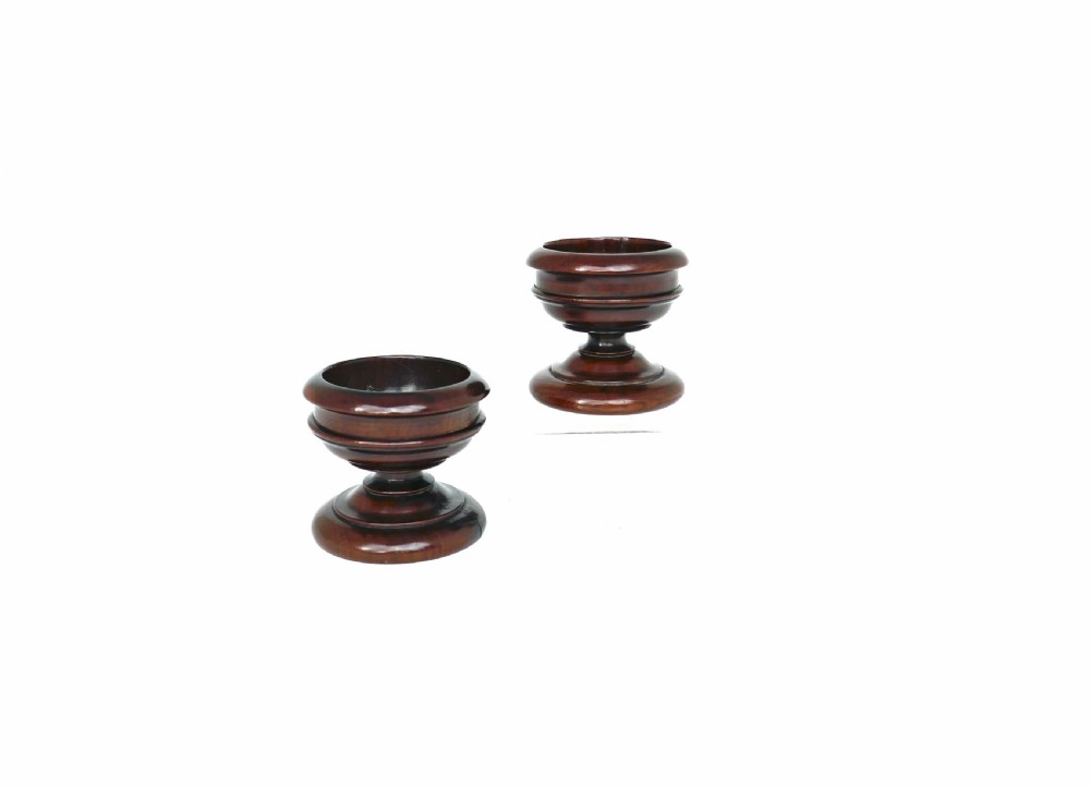 Antique Early Treen Pair Of 18thc / 19thc Yew Wood Turned Salts.     English. C1780-C1800