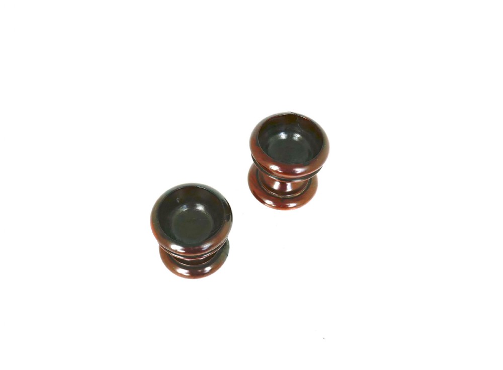 Antique Early Treen Pair Of 18thc / 19thc Yew Wood Turned Salts.     English. C1780-C1800 View II