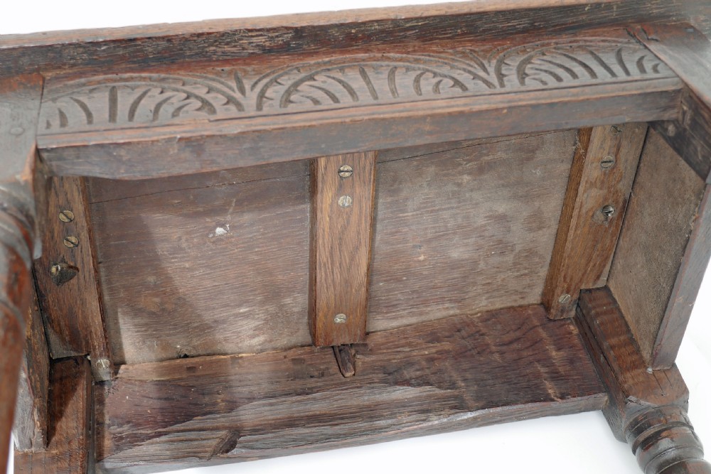 Antique Early Oak Furniture 17thc Charles 1 Joyned Stool.   English C1625-40 View IV