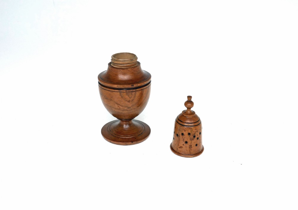 Antique Treen & Collectables 19thc Ash Turned Muffineer.  English C1820-40. View II