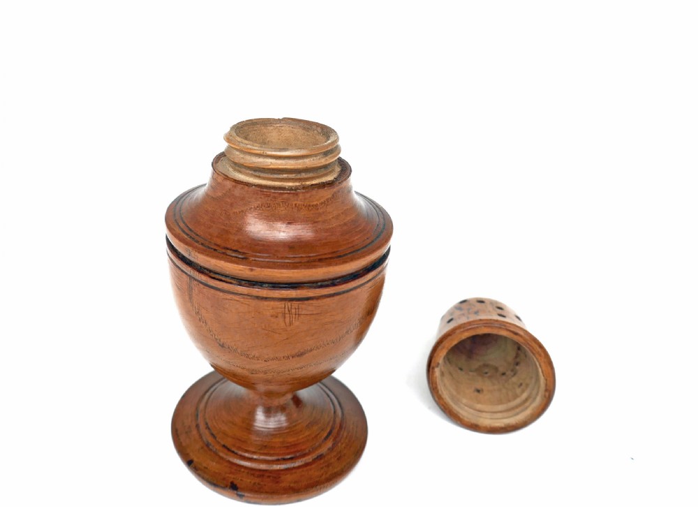 Antique Treen & Collectables 19thc Ash Turned Muffineer.  English C1820-40. View IV