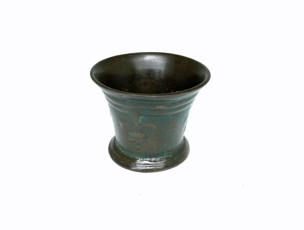 Antique Early Metalware 17thc Bronze English Mortar With Fleur-De-Lis.  London C1660-80.