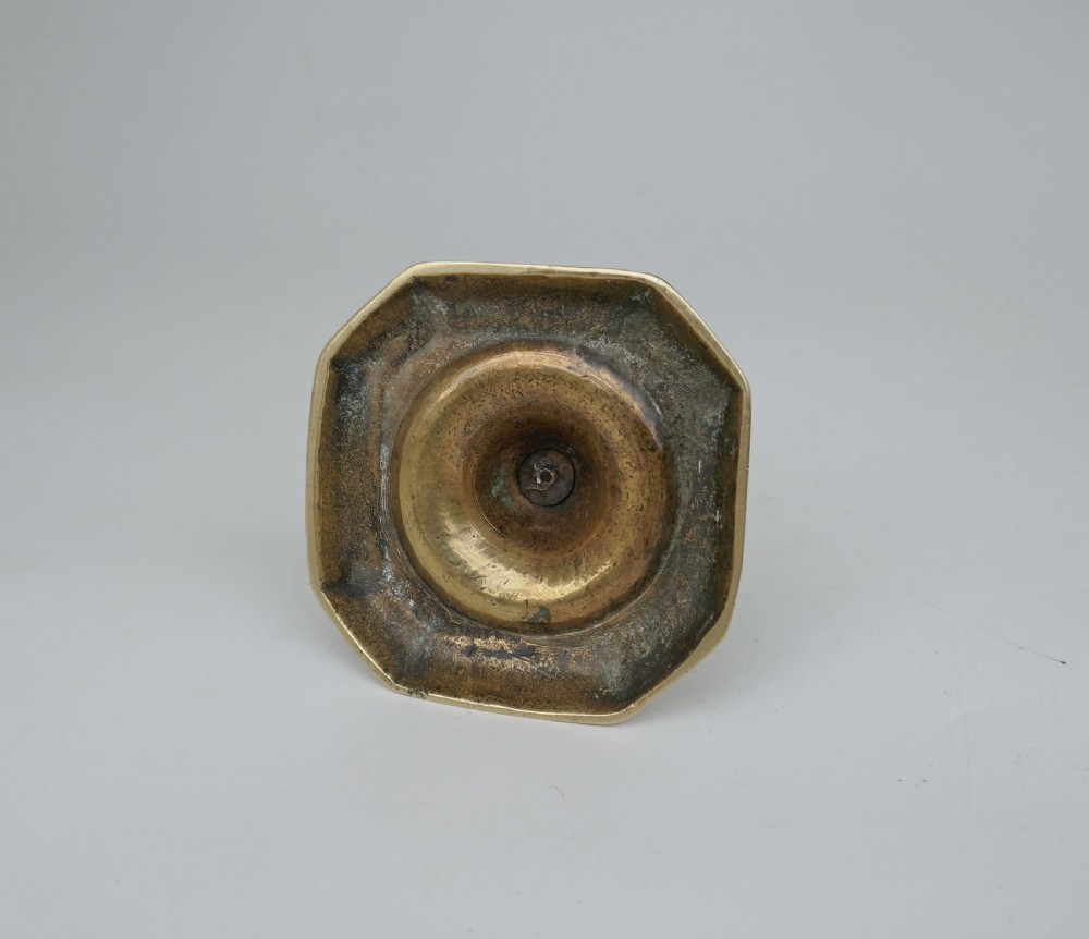 Antique Early Metalware 18thc Brass Single Octagonal Base Candlestick.   French C1715-20. View II