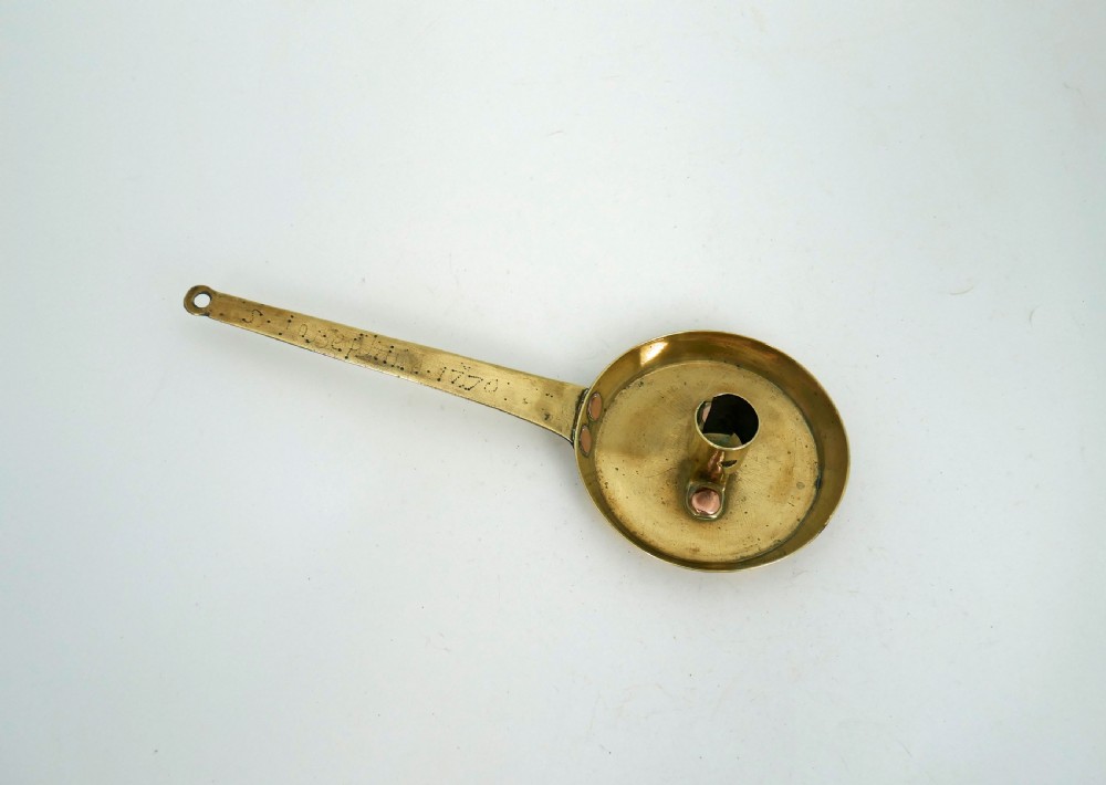 Antique Early Metalware 18thc Brass Chamberstick Dated 1770.   French.