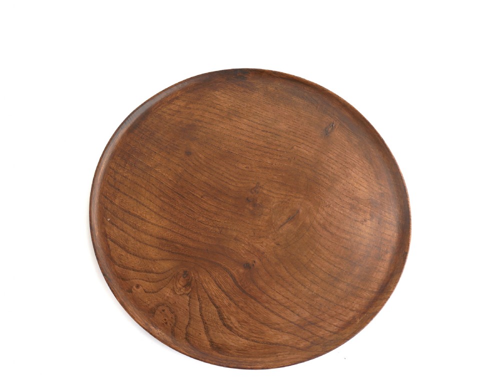 Antique Early Treen 19thc Elm Turned Platter Of Good Size & Colour .   English C1840-60. View III