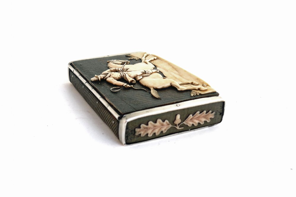 Antique Collectables 18thc Horn Cheroot / Cigarette Box With Carved Rider & Horse.   Continental C1770-90. View IV