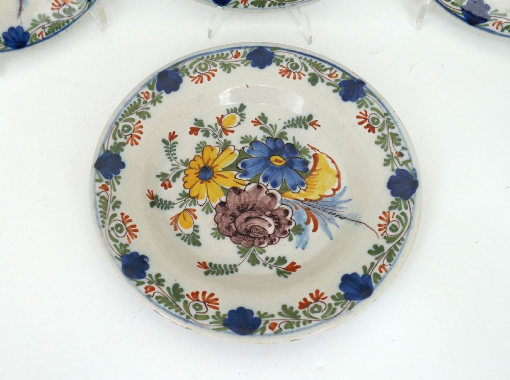 Antique Early Pottery Four 18thc Polychrome Delft Plates. Dutch C1760-70. View II