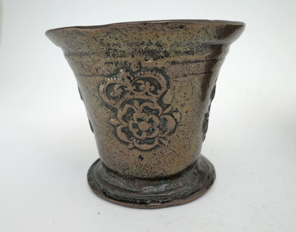  17thc Bronze Mortar With Framed Stags Head Decoration.   English. C1640-60. View VI