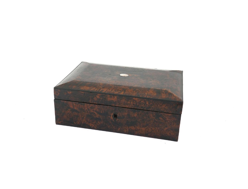 Antique Box 19thc Burr Mulberry Ladies Trinket / Jewellery Box. English. C1860-80