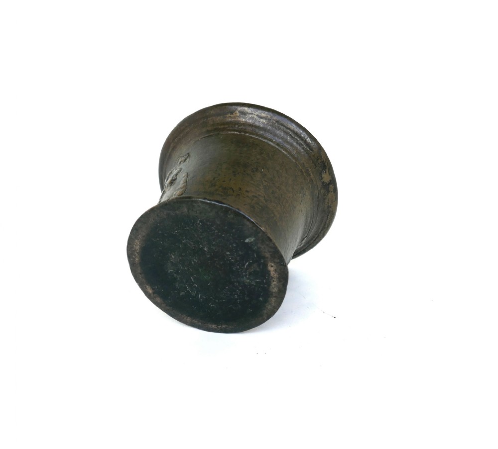 Antique Early Metalware Single 17thc Bronze Mortar With Charles 11 Motif . English C1660-80 View IV