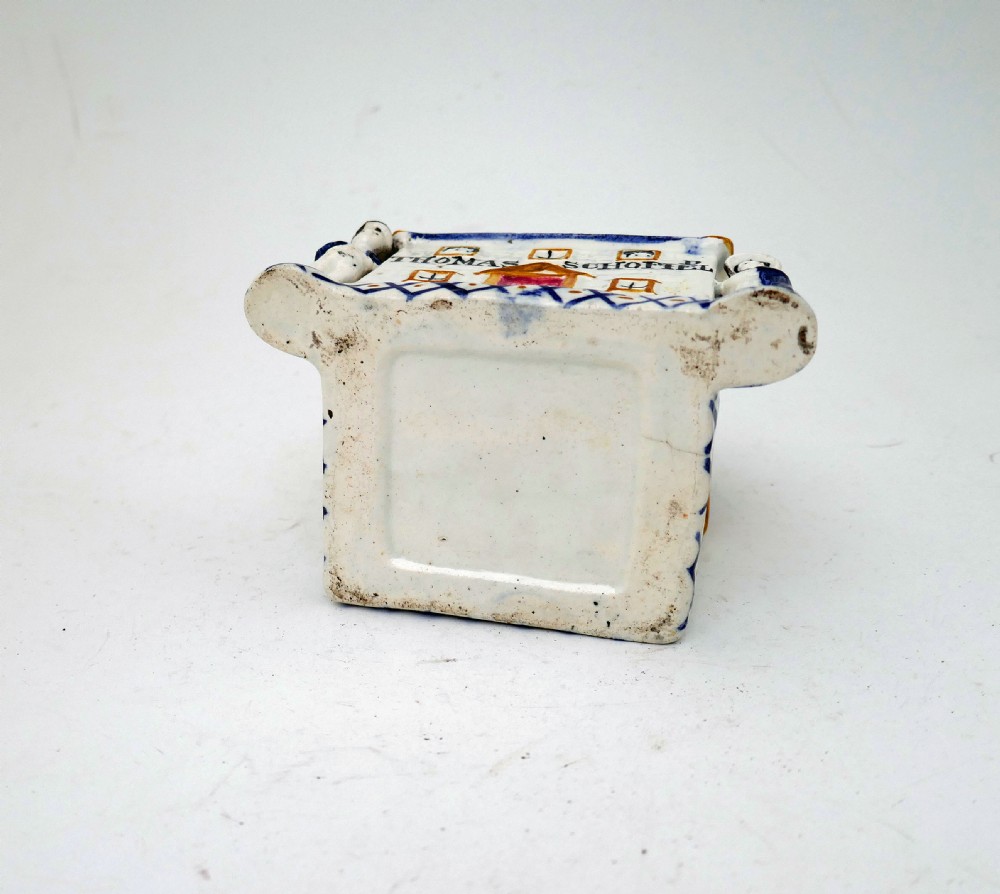 Antique Pottery Single Early 19thc Yorkshire Prattware Money Box.    English / Yorkshire  C1800-10. View III