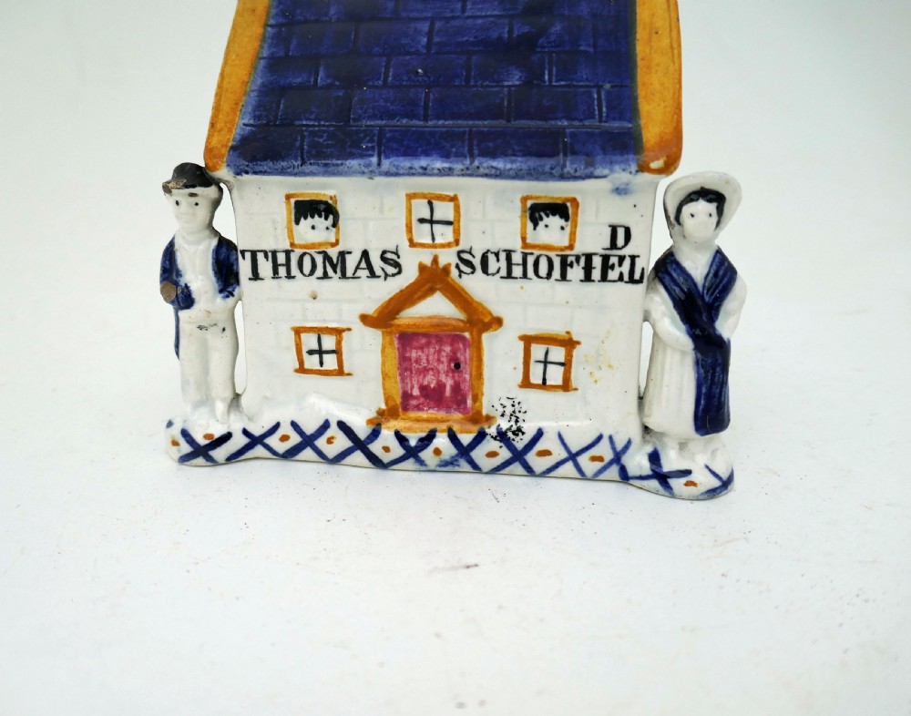 Antique Pottery Single Early 19thc Yorkshire Prattware Money Box.    English / Yorkshire  C1800-10. View V