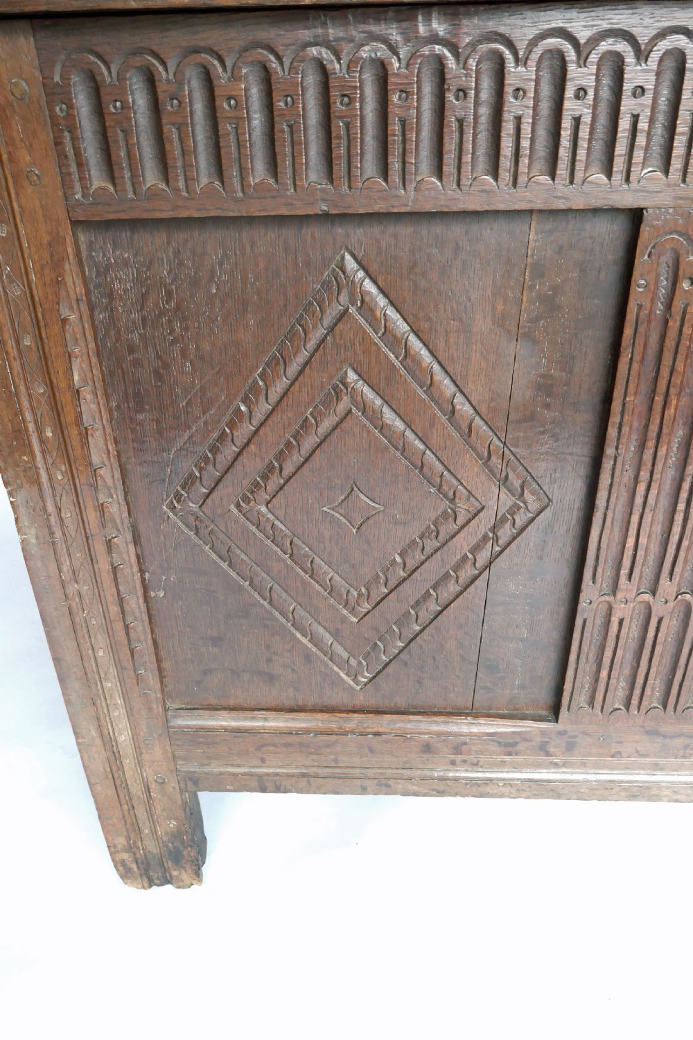 Antique Furniture Early 17thc Period Oak Joyned Coffer.  English C1600-20. View III