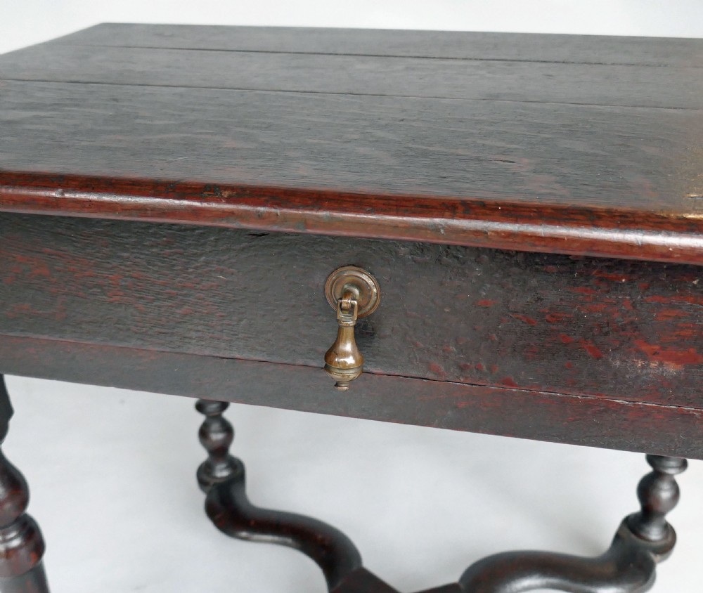Antique Oak & Country Furniture 17thc X Stretcher Side Table.   English C1670-90. View IV
