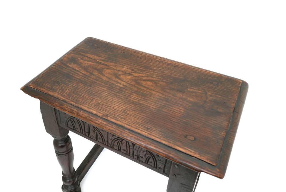 Antique Early Oak Furniture 17thc Charles 1 Single Joyned Stool.  English C1620-40. View IV