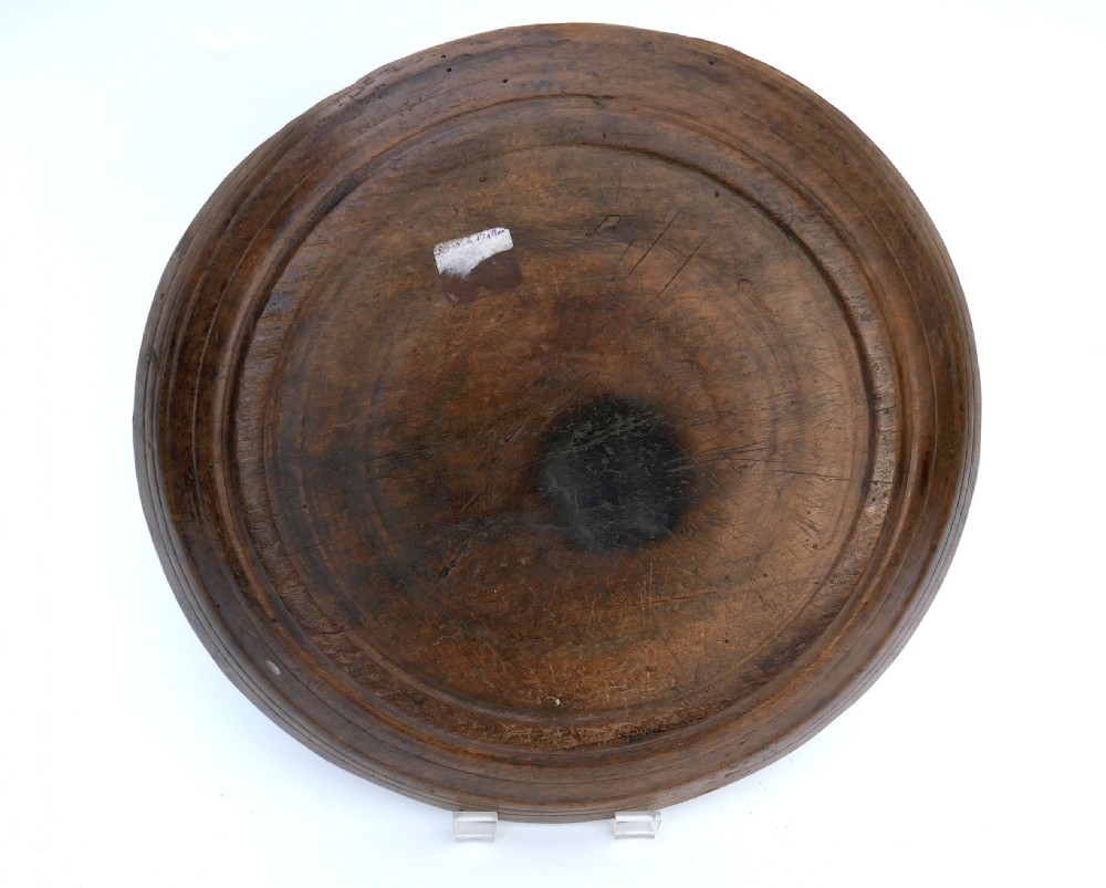 Antique Treen 17thc / 18thc Turned Sycamore Reeded Food Platter . English C1680-C1720. View II