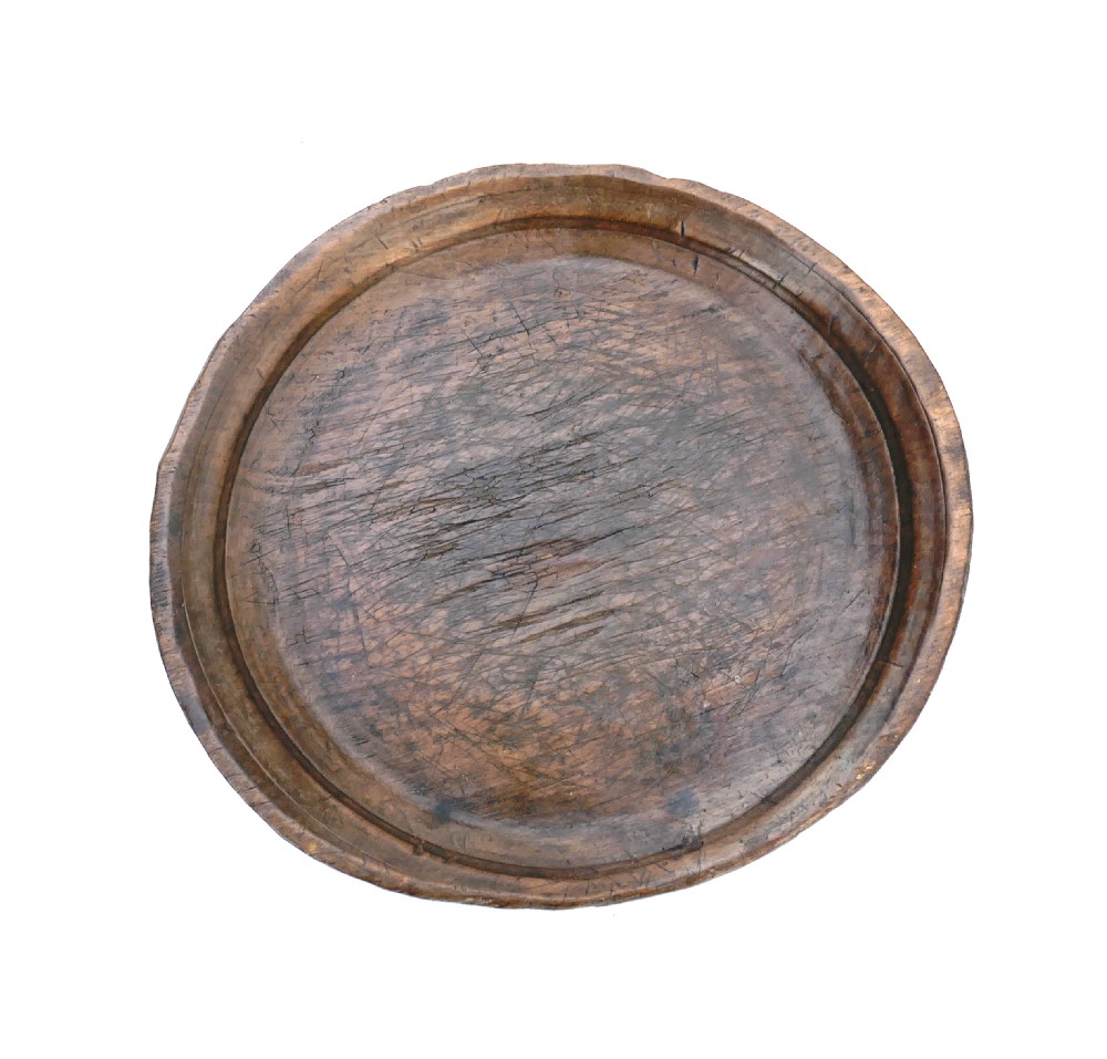 Antique Treen 17thc / 18thc Turned Sycamore Reeded Food Platter . English C1680-C1720. View IV
