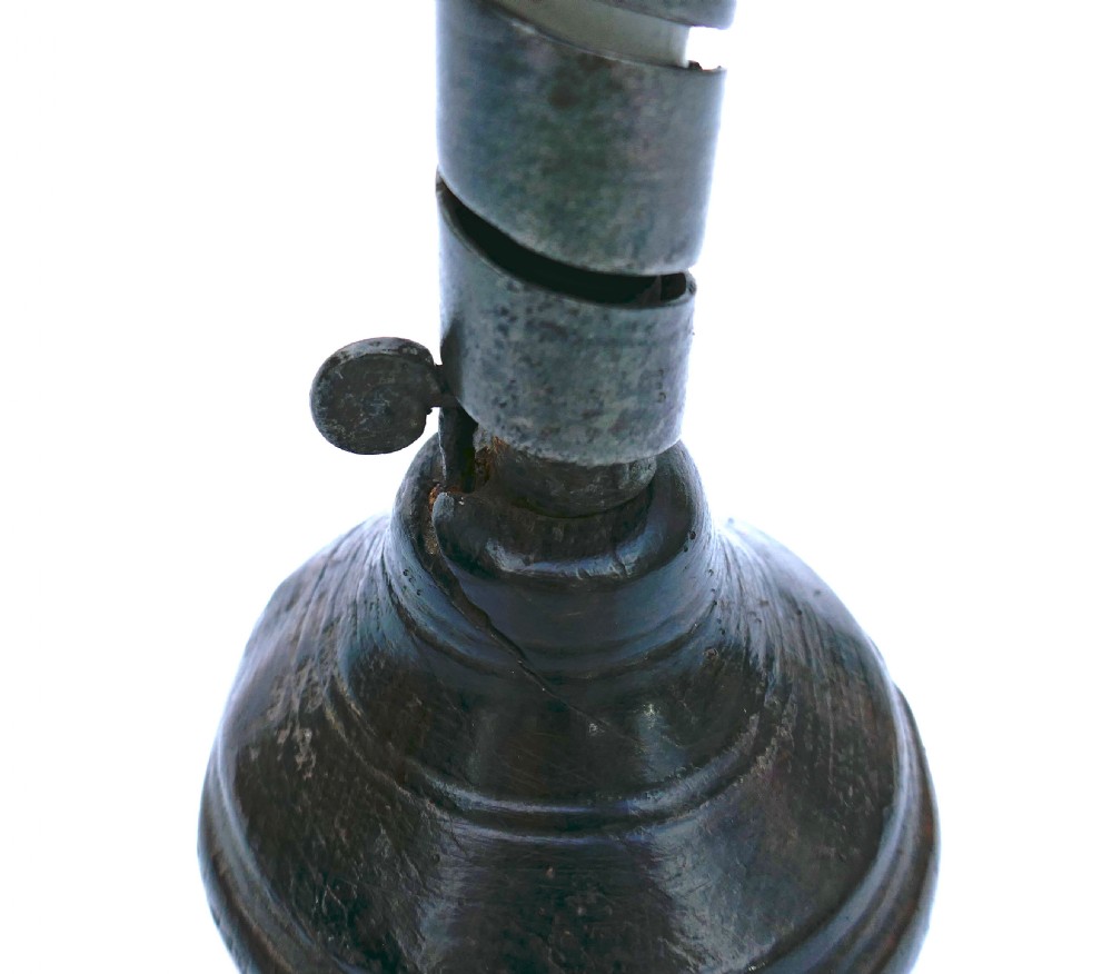 Antique Lighting 18thc Single Spiral Candlestick On Turned Fruitwood Base.   English / French C1780-C1800. View III